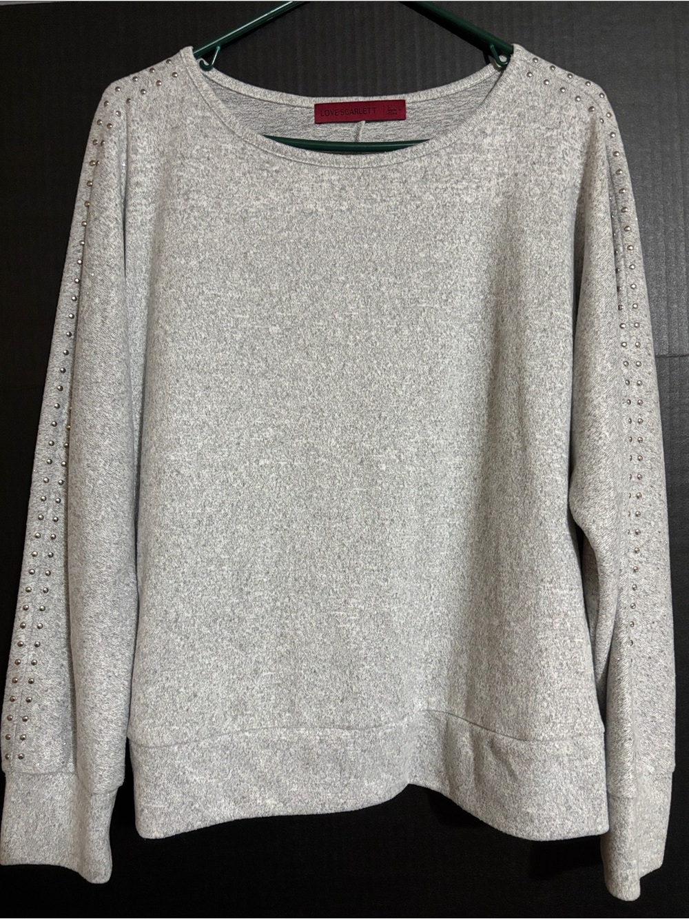 Light Gray Studded Crewneck Sweater Love Scarlett Brand Size L